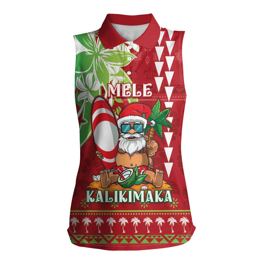 Personalised Hawaii Christmas Women Sleeveless Polo Shirt Funny Santa Claus Surf Mele Kalikimaka