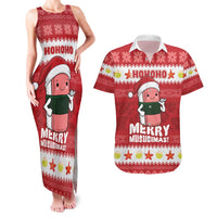 Hawaii Funny Christmas Couples Matching Tank Maxi Dress and Hawaiian Shirt Spam Musubi Santa LT05 Red - Polynesian Pride