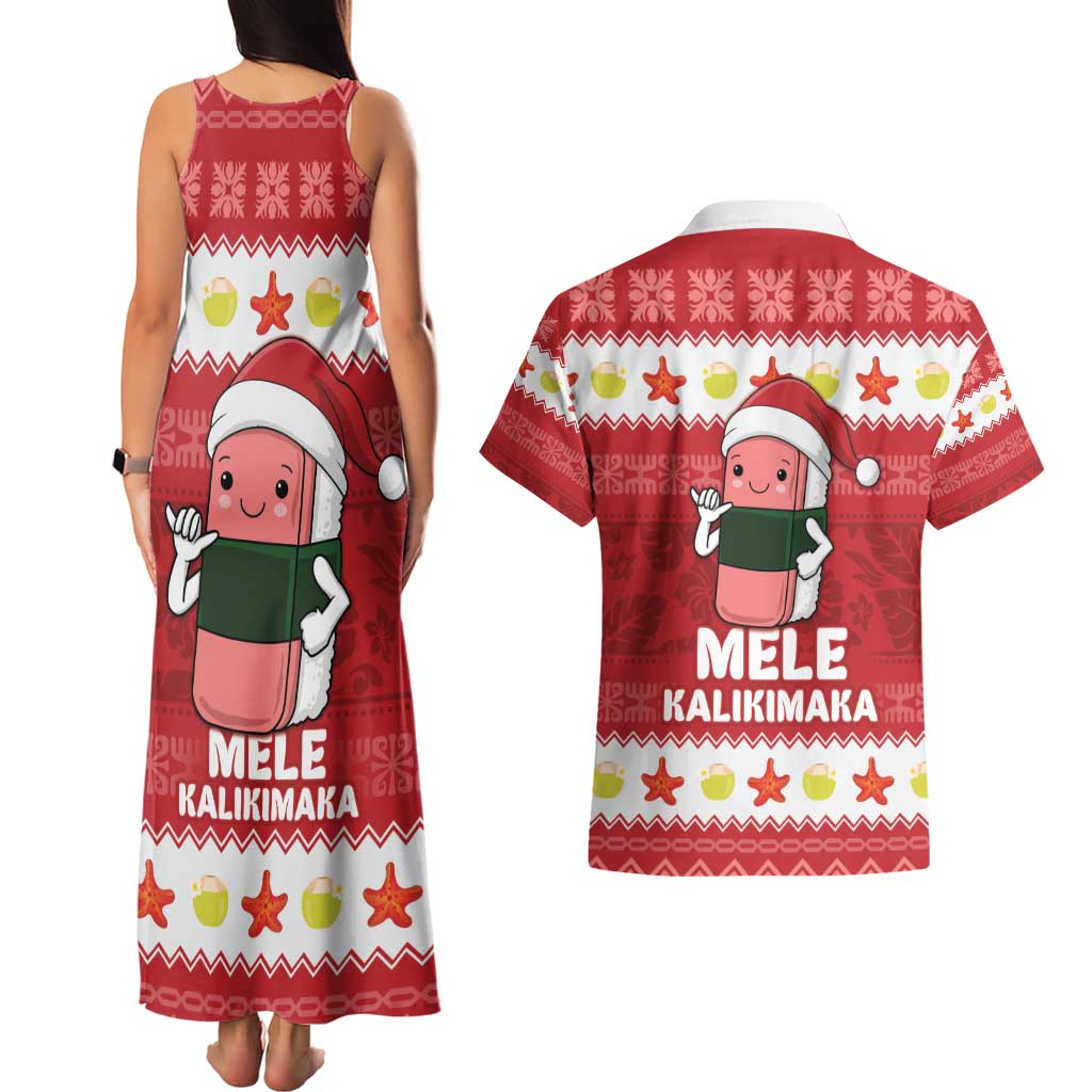 Hawaii Funny Christmas Couples Matching Tank Maxi Dress and Hawaiian Shirt Spam Musubi Santa LT05 - Polynesian Pride