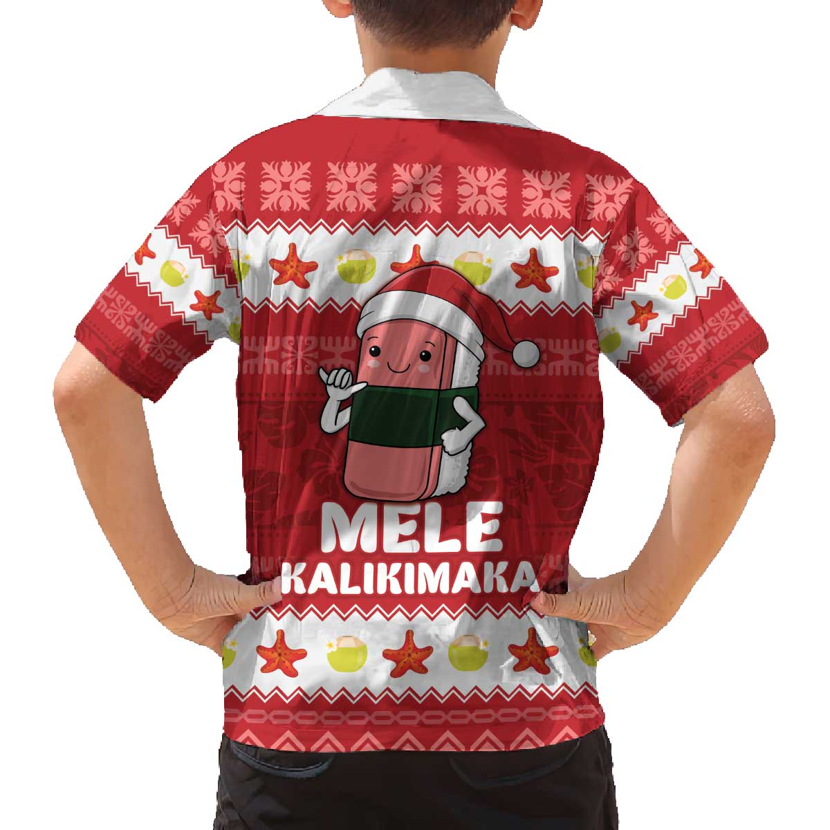 Hawaii Funny Christmas Family Matching Off The Shoulder Long Sleeve Dress and Hawaiian Shirt Spam Musubi Santa LT05 - Polynesian Pride