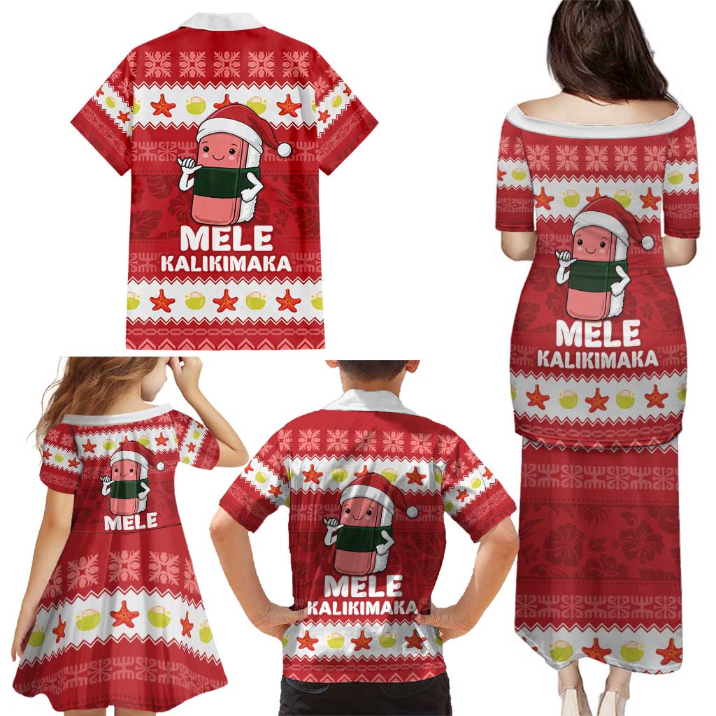 Hawaii Funny Christmas Family Matching Puletasi and Hawaiian Shirt Spam Musubi Santa