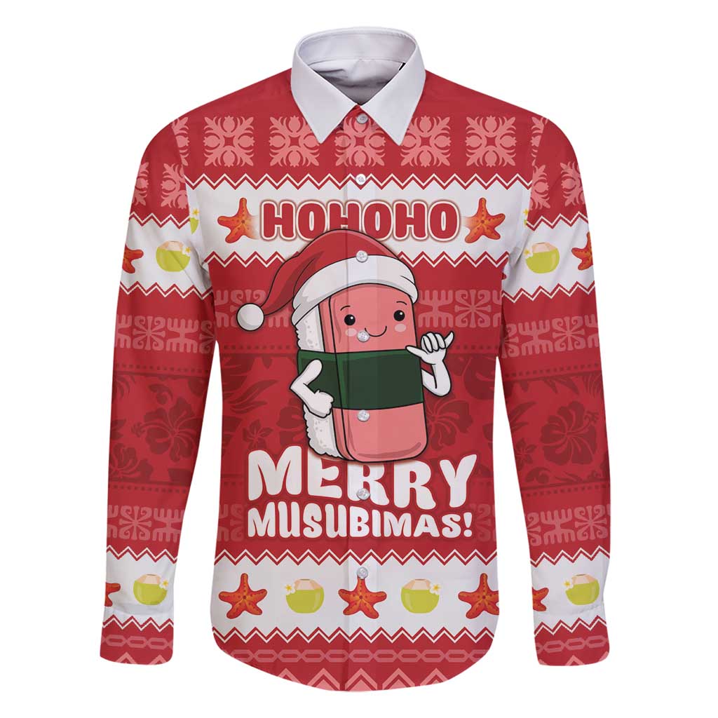 Hawaii Funny Christmas Family Matching Tank Maxi Dress and Hawaiian Shirt Spam Musubi Santa LT05 Dad's Shirt - Long Sleeve Red - Polynesian Pride