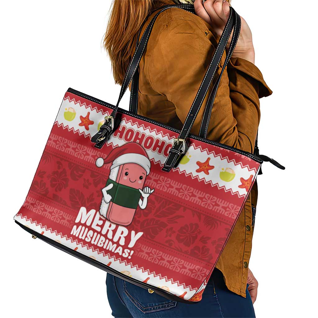 Hawaii Funny Christmas Leather Tote Bag Spam Musubi Santa