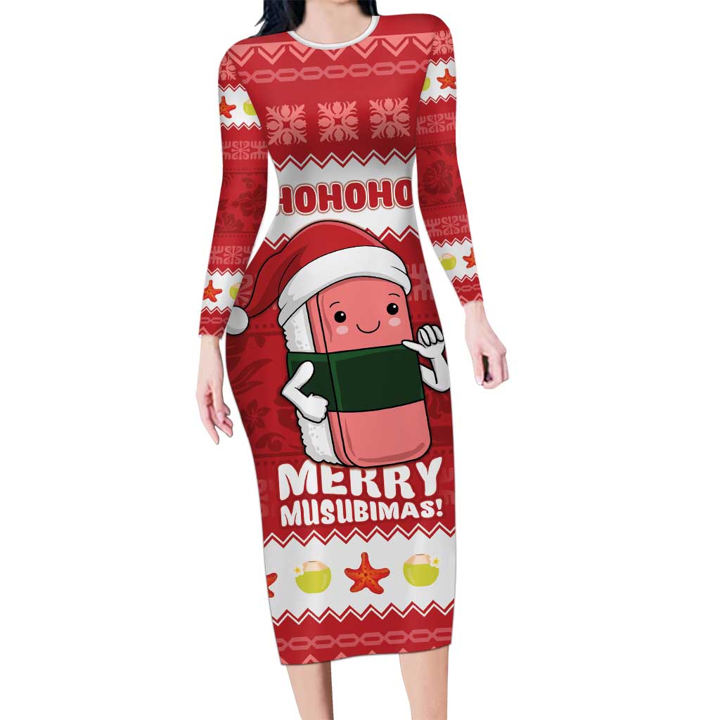 white christmas dresses Hawaii Funny Christmas Long Sleeve Bodycon Dress Spam Musubi Santa LT0
