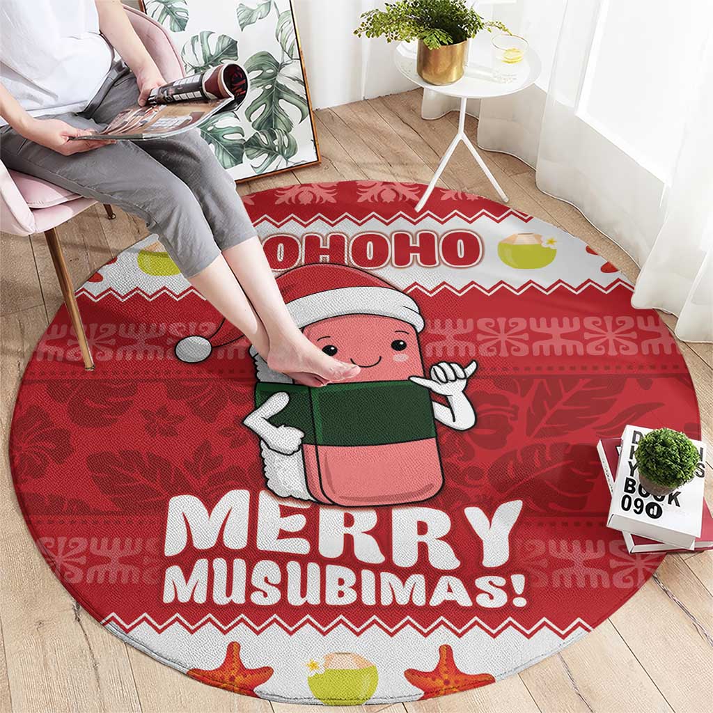 Hawaii Funny Christmas Round Carpet Spam Musubi Santa LT05 - Polynesian Pride