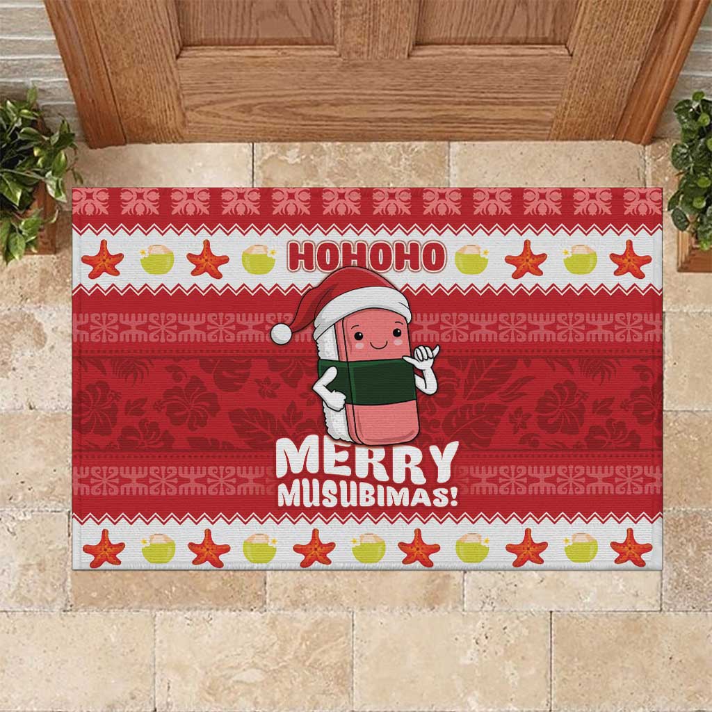 Hawaii Funny Christmas Rubber Doormat Spam Musubi Santa