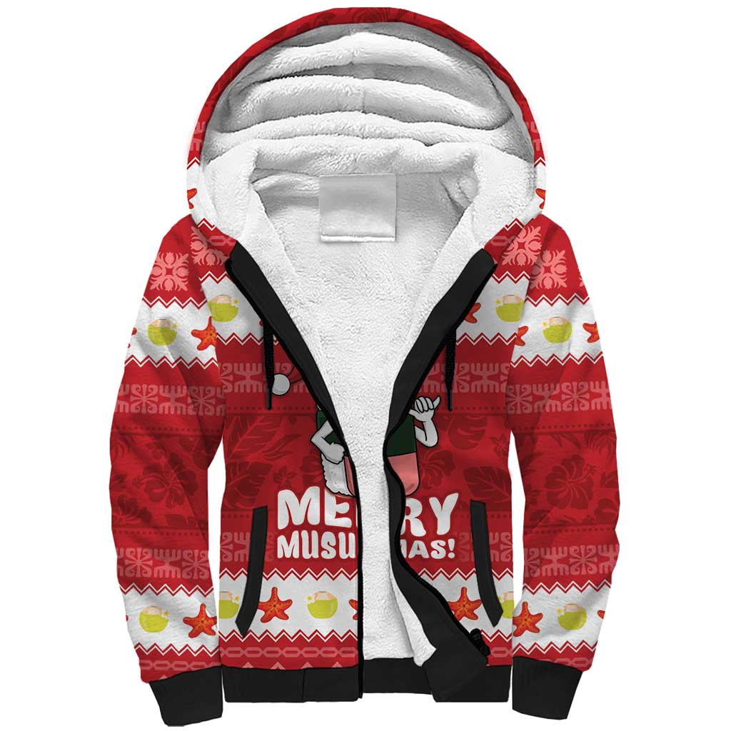Hawaii Funny Christmas Sherpa Hoodie Spam Musubi Santa