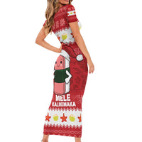 Hawaii Funny Christmas Short Sleeve Bodycon Dress Spam Musubi Santa LT05 - Polynesian Pride
