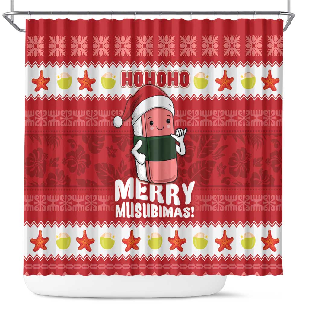 Hawaii Funny Christmas Shower Curtain Spam Musubi Santa LT05 Red - Polynesian Pride
