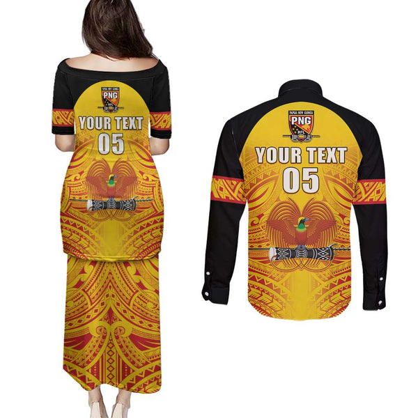 Custom Bintangor Goroka Lahanis Rugby Couples Matching Puletasi Dress and Long Sleeve Button Shirts Papua New Guinea Polynesian Tattoo LT03
