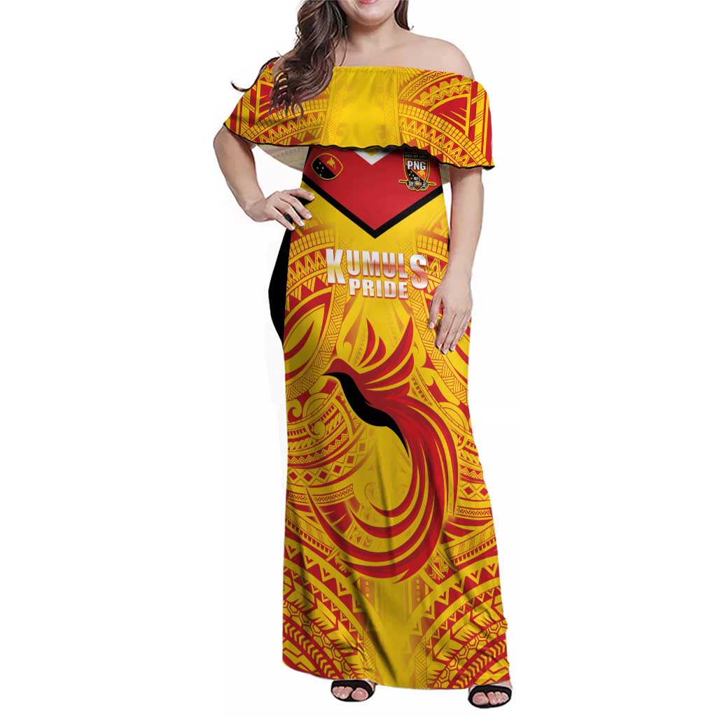 Papua New Guinea Rugby Custom Family Matching Off Shoulder Maxi Dress and Hawaiian Shirt Kumul Pride Go Champions