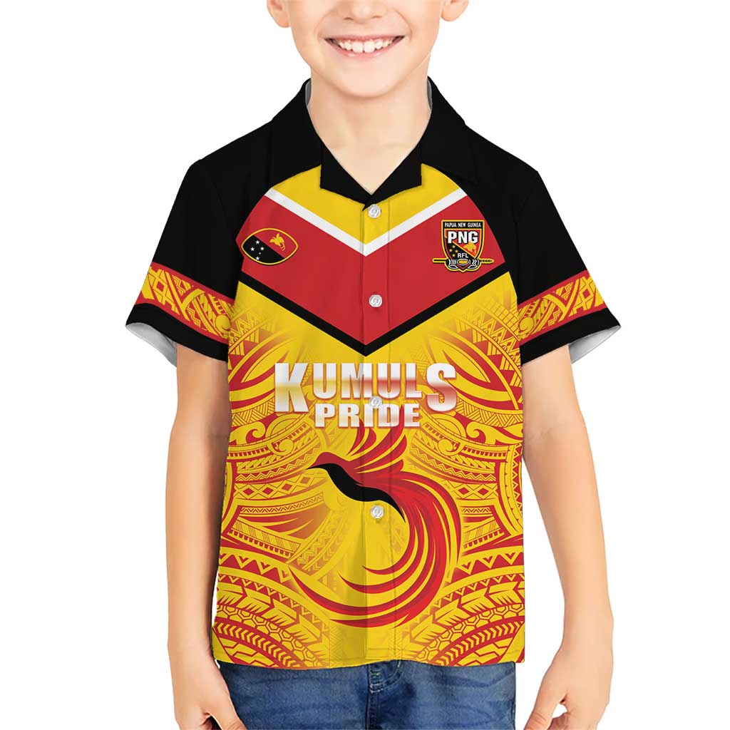 Papua New Guinea Rugby Custom Kid Hawaiian Shirt Kumul Pride Go Champions LT05 Kid Yellow - Polynesian Pride