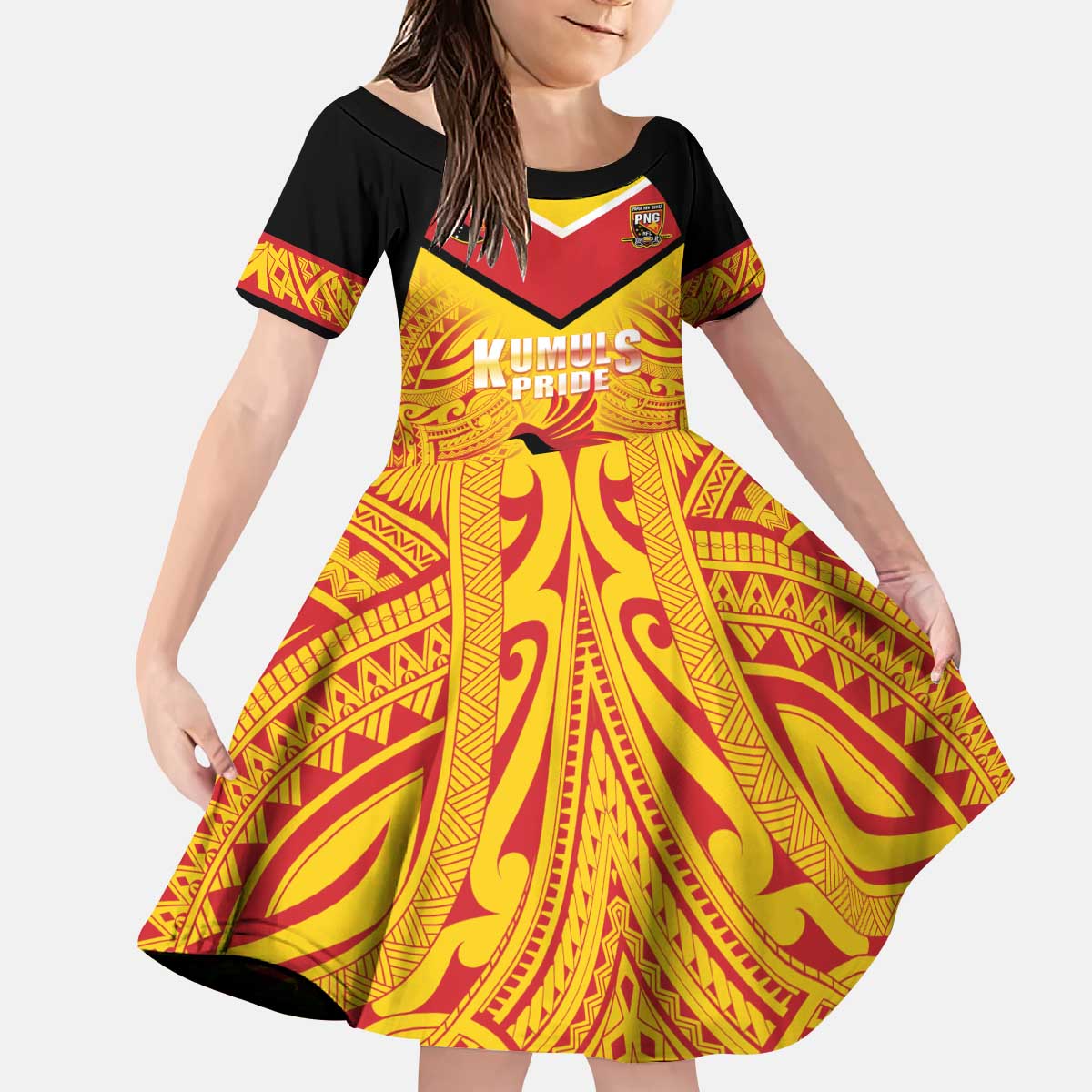Papua New Guinea Rugby Custom Kid Short Sleeve Dress Kumul Pride Go Champions LT05 KID Yellow - Polynesian Pride