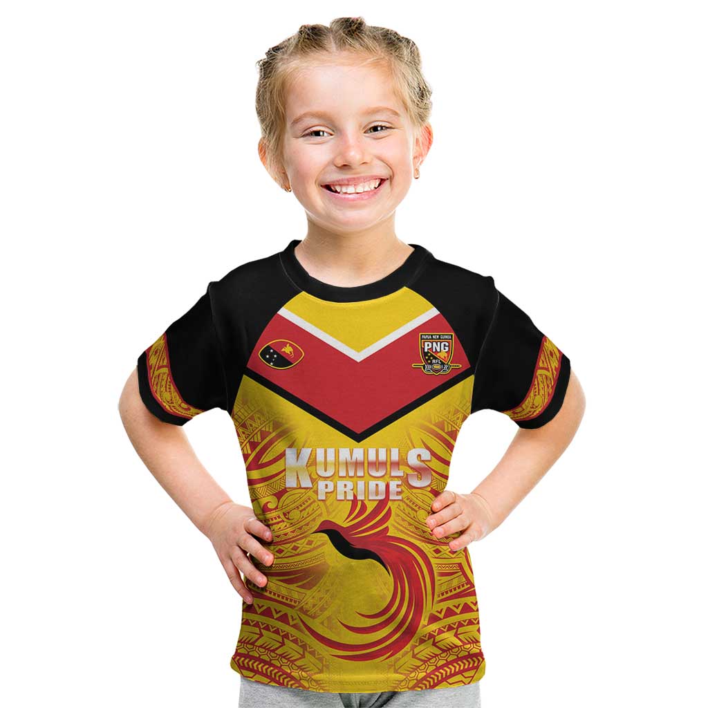Papua New Guinea Rugby Custom Kid T Shirt Kumul Pride Go Champions LT05 Yellow - Polynesian Pride