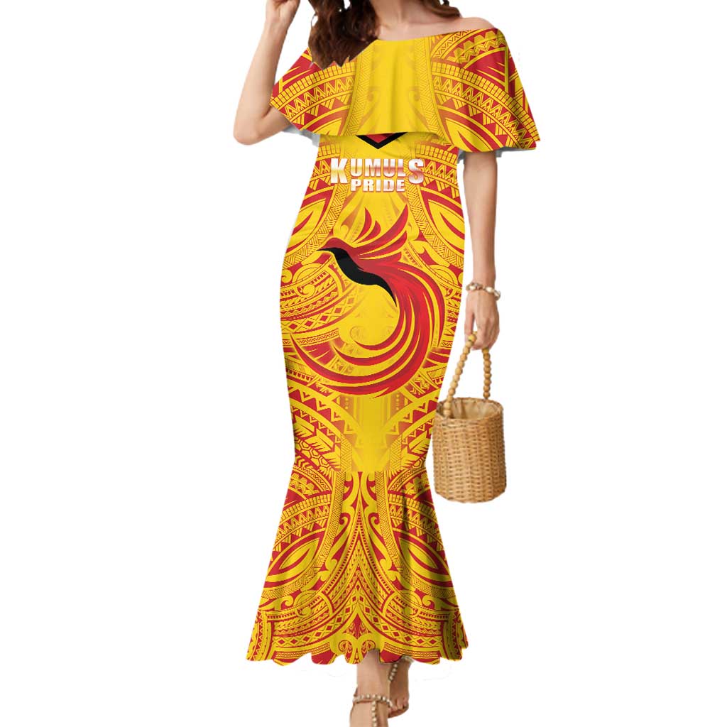 Papua New Guinea Rugby Custom Mermaid Dress Kumul Pride Go Champions LT05 Women Yellow - Polynesian Pride