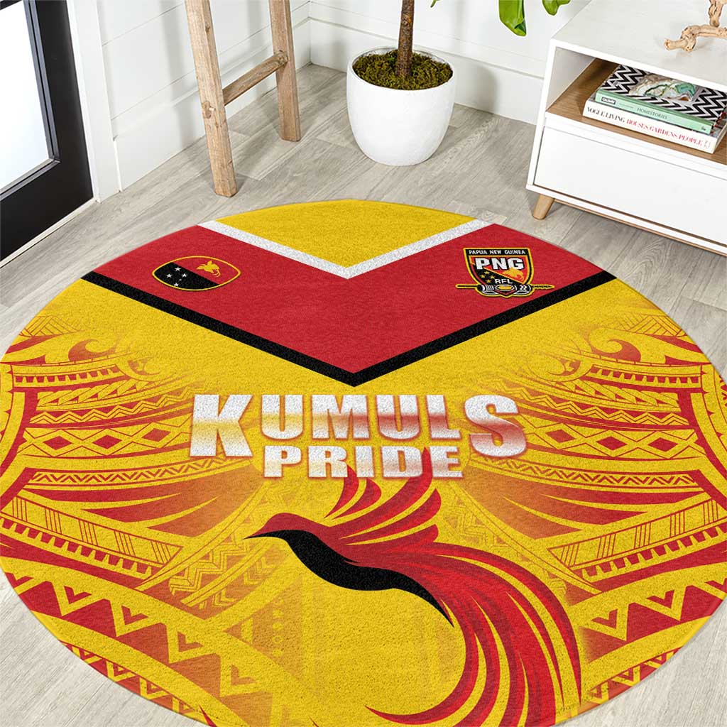 Papua New Guinea Rugby Round Carpet Kumul Pride Go Champions LT05 Yellow - Polynesian Pride