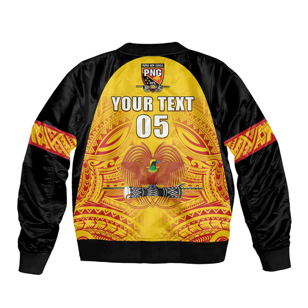 Personalised Papua New Guinea Rugby Sleeve Zip Bomber Jacket PNG Hunters Polynesian Black LT14 main image 1