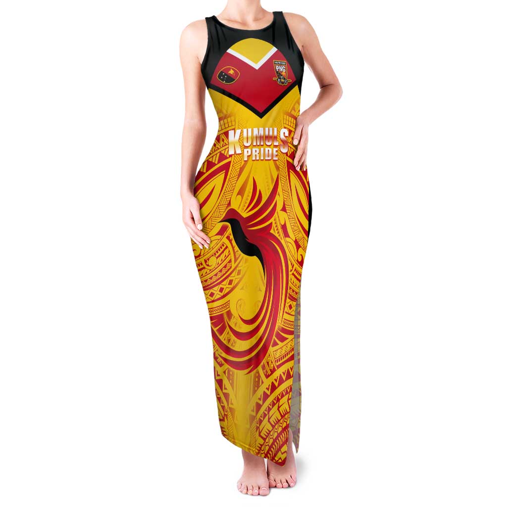 Papua New Guinea Rugby Custom Tank Maxi Dress Kumul Pride Go Champions LT05 Women Yellow - Polynesian Pride