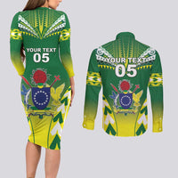 Cook Islands Rugby Custom Couples Matching Long Sleeve Bodycon Dress and Long Sleeve Button Shirt The Kukis Go Champions