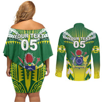 Cook Islands Rugby Custom Couples Matching Off Shoulder Short Dress and Long Sleeve Button Shirt The Kukis Go Champions