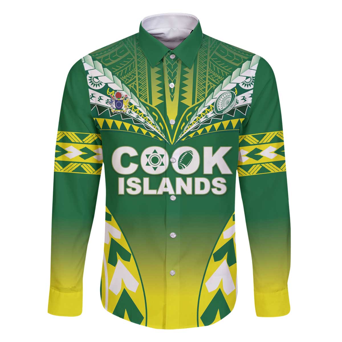 Cook Islands Rugby Custom Family Matching Off The Shoulder Long Sleeve Dress and Hawaiian Shirt The Kukis Go Champions LT05 Dad's Shirt - Long Sleeve Green - Polynesian Pride