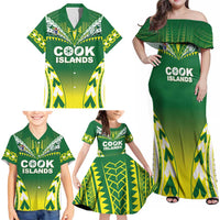 Cook Islands Rugby Custom Family Matching Off Shoulder Maxi Dress and Hawaiian Shirt The Kukis Go Champions