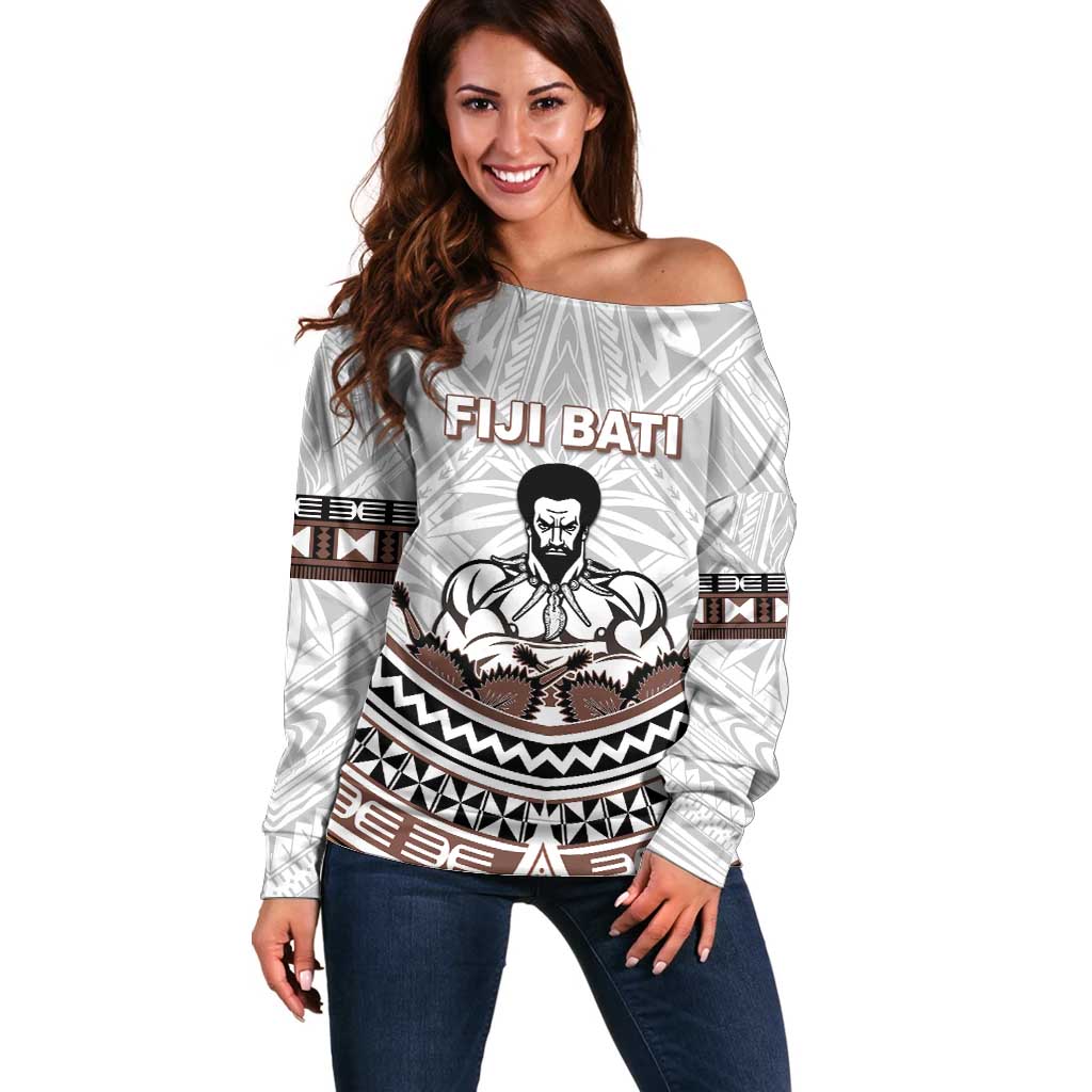 Fiji Rugby Custom Off Shoulder Sweater Fijian Bati Go Champions LT05 Women White - Polynesian Pride