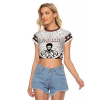 Fiji Rugby Custom Raglan Cropped T Shirt Fijian Bati Go Champions LT05 Female White - Polynesian Pride