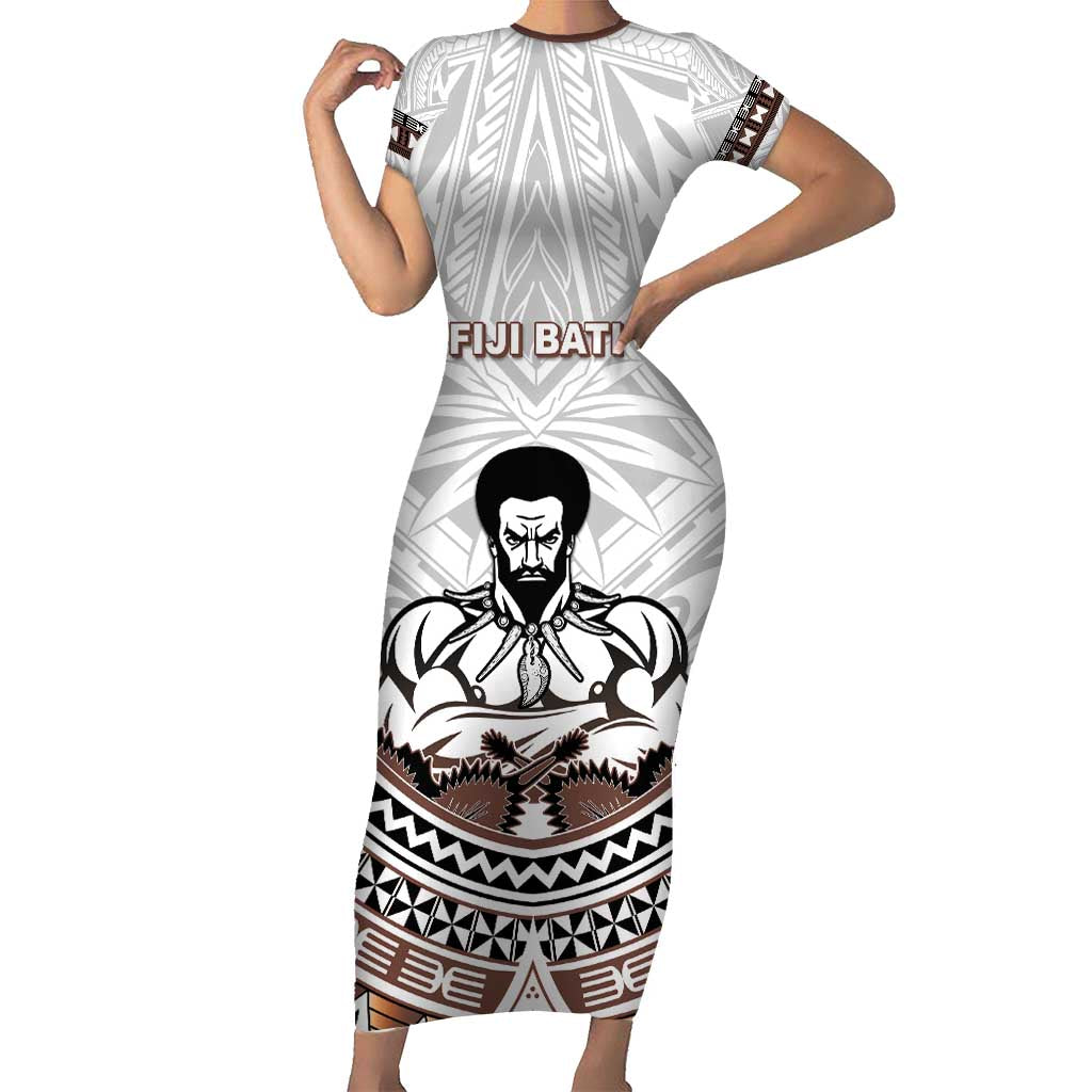 Fiji Rugby Custom Short Sleeve Bodycon Dress Fijian Bati Go Champions LT05 Long Dress White - Polynesian Pride