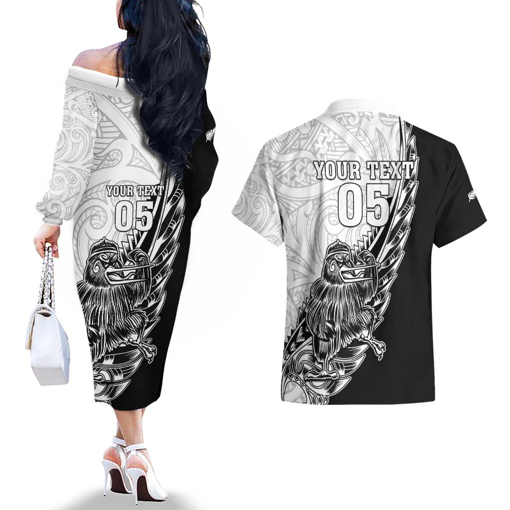New Zealand Kiwi Rugby Custom Couples Matching Off The Shoulder Long Sleeve Dress and Hawaiian Shirt Go Champions Maori Pattern