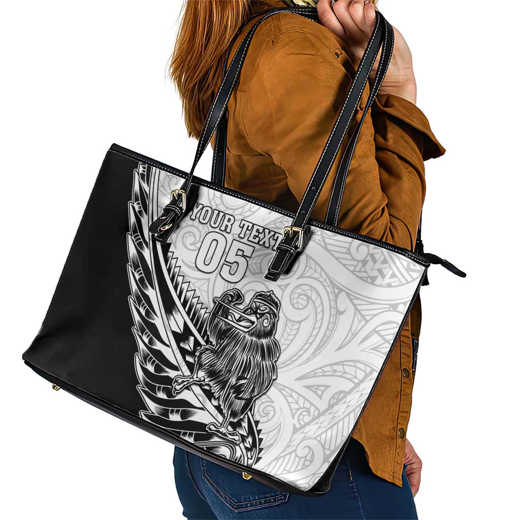 New Zealand Kiwi Rugby Custom Leather Tote Bag Go Champions Maori Pattern