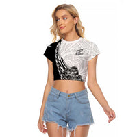 New Zealand Kiwi Rugby Custom Raglan Cropped T Shirt Go Champions Maori Pattern