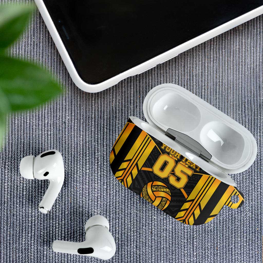 Custom Polynesia Beach Volleyball AirPods Case Gold Polynesian Tribal Pattern - Polynesian Pride