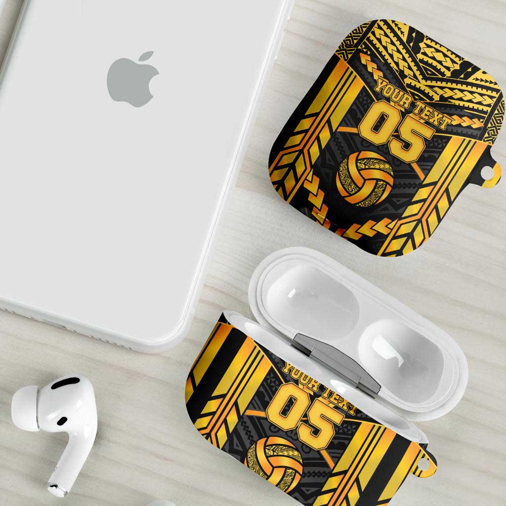 Custom Polynesia Beach Volleyball AirPods Case Gold Polynesian Tribal Pattern - Polynesian Pride