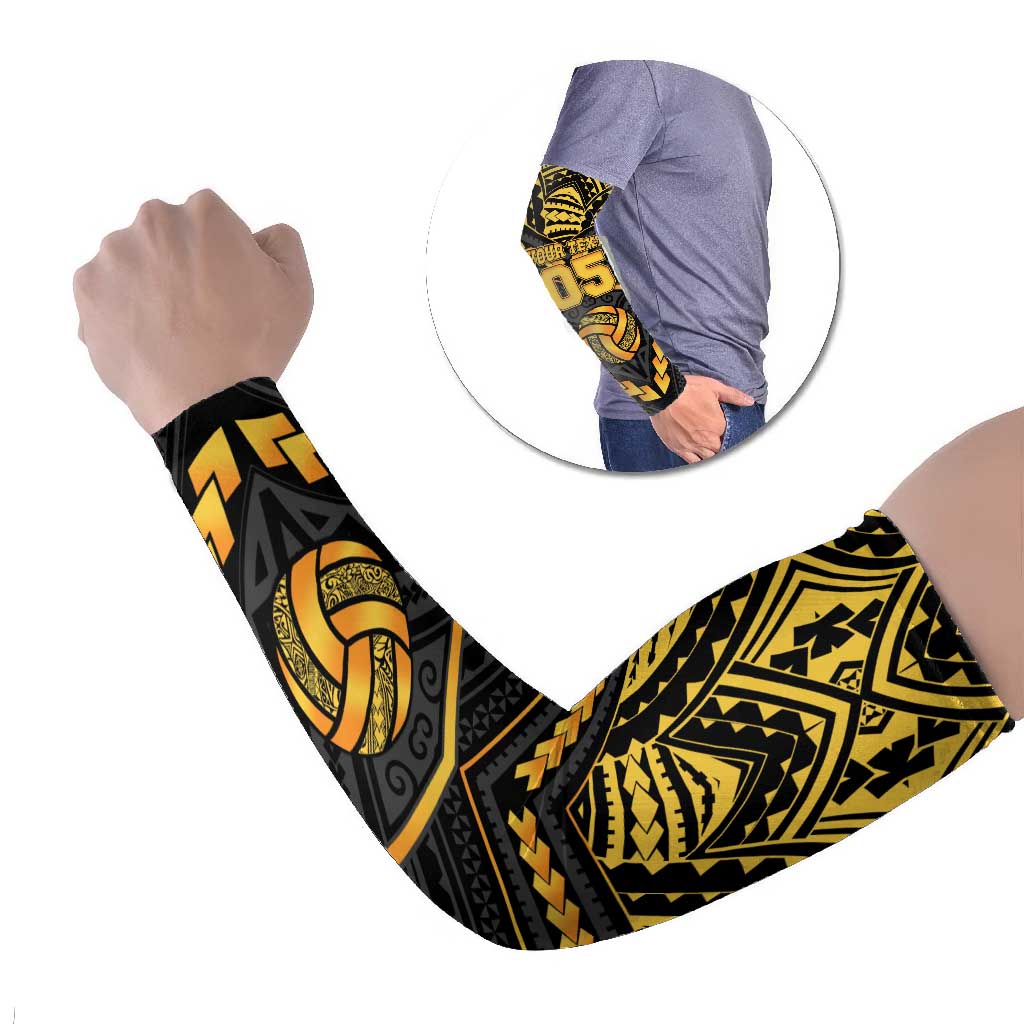 Custom Polynesia Beach Volleyball Arm Sleeves Gold Polynesian Tribal Pattern - Polynesian Pride