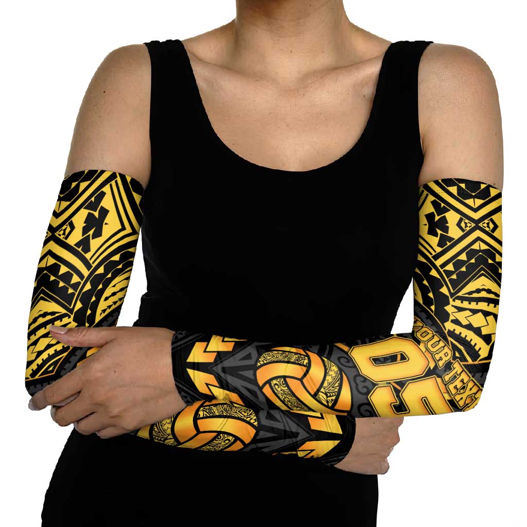 Custom Polynesia Beach Volleyball Arm Sleeves Gold Polynesian Tribal Pattern - Polynesian Pride