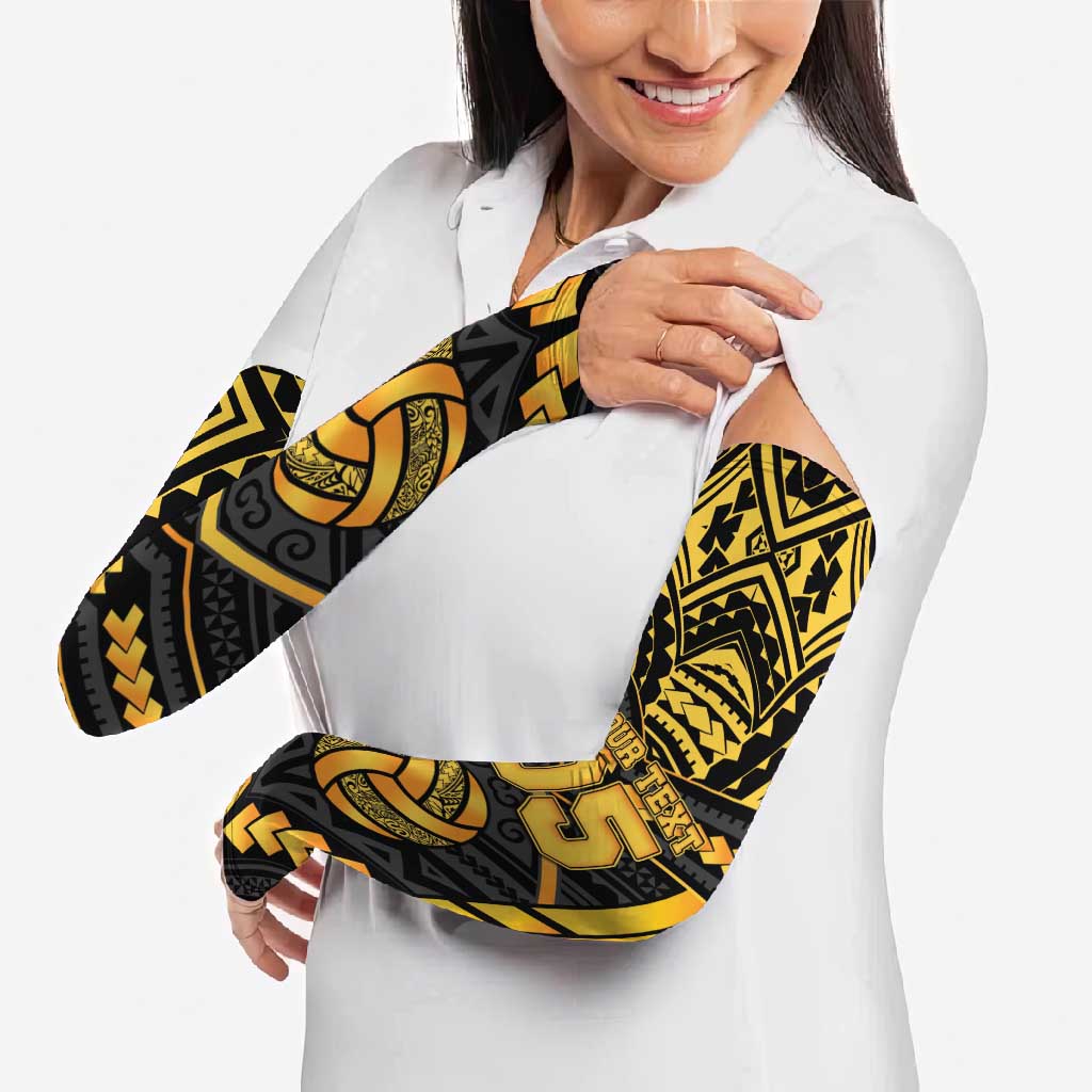 Custom Polynesia Beach Volleyball Arm Sleeves Gold Polynesian Tribal Pattern - Polynesian Pride