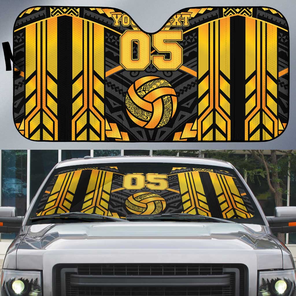 Custom Polynesia Beach Volleyball Auto Sun Shade Gold Polynesian Tribal Pattern - Polynesian Pride