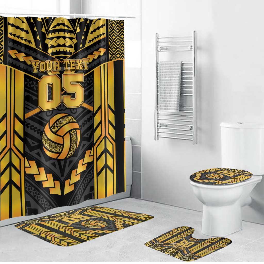 Custom Polynesia Beach Volleyball Bathroom Set Gold Polynesian Tribal Pattern - Polynesian Pride