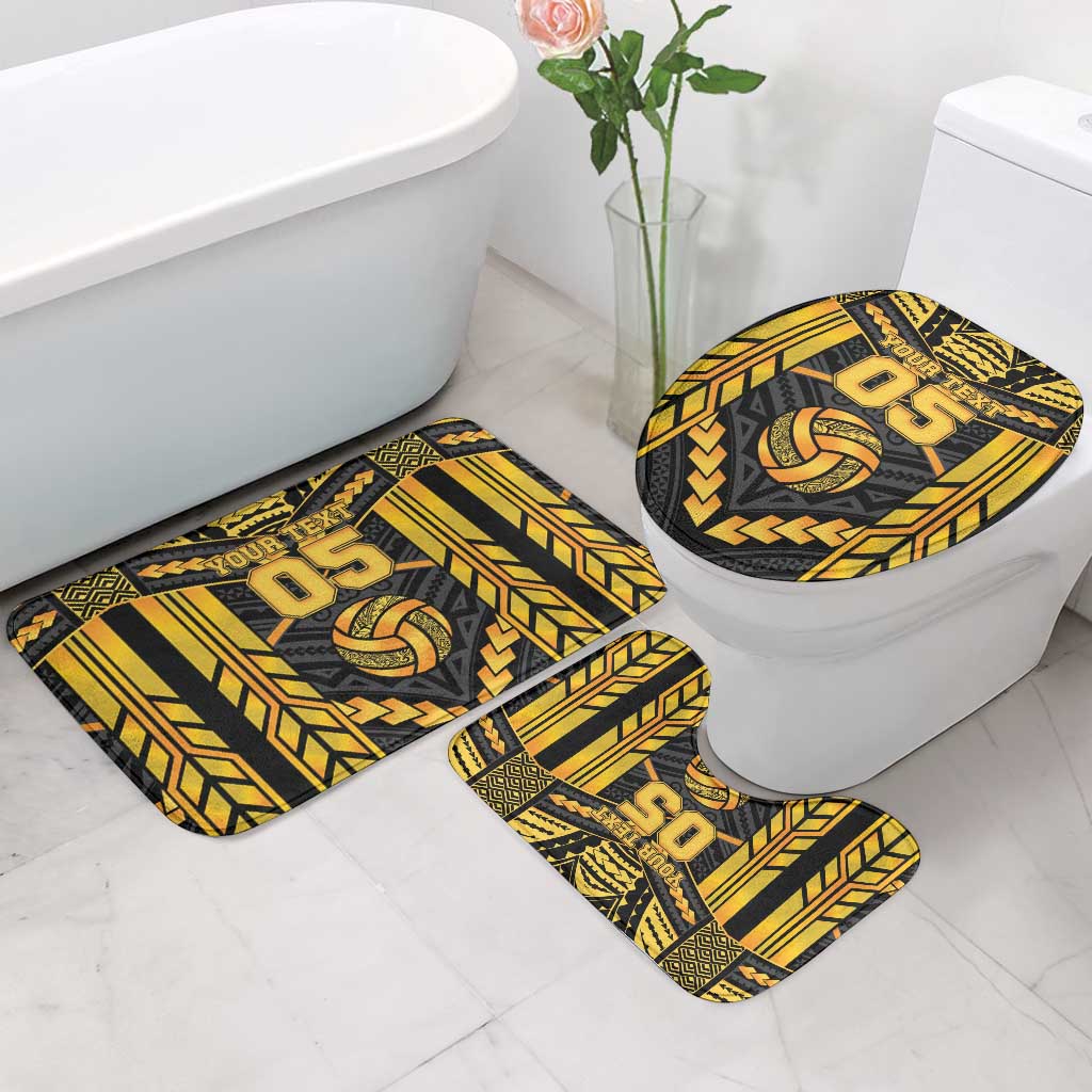 Custom Polynesia Beach Volleyball Bathroom Set Gold Polynesian Tribal Pattern - Polynesian Pride