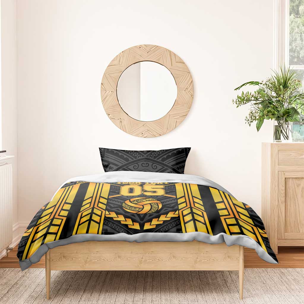 Custom Polynesia Beach Volleyball Bedding Set Gold Polynesian Tribal Pattern - Polynesian Pride