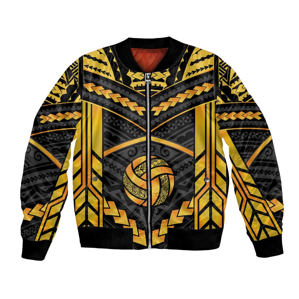 Custom Polynesia Beach Volleyball Bomber Jacket Gold Polynesian Tribal Pattern LT05 Unisex Gold - Polynesian Pride