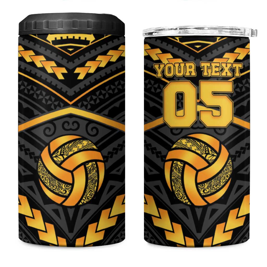 Custom Polynesia Beach Volleyball 4 in 1 Can Cooler Tumbler Gold Polynesian Tribal Pattern - Polynesian Pride