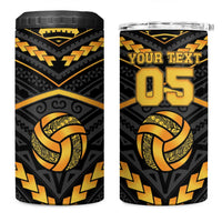 Custom Polynesia Beach Volleyball 4 in 1 Can Cooler Tumbler Gold Polynesian Tribal Pattern - Polynesian Pride