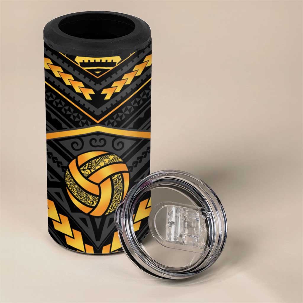 Custom Polynesia Beach Volleyball 4 in 1 Can Cooler Tumbler Gold Polynesian Tribal Pattern - Polynesian Pride