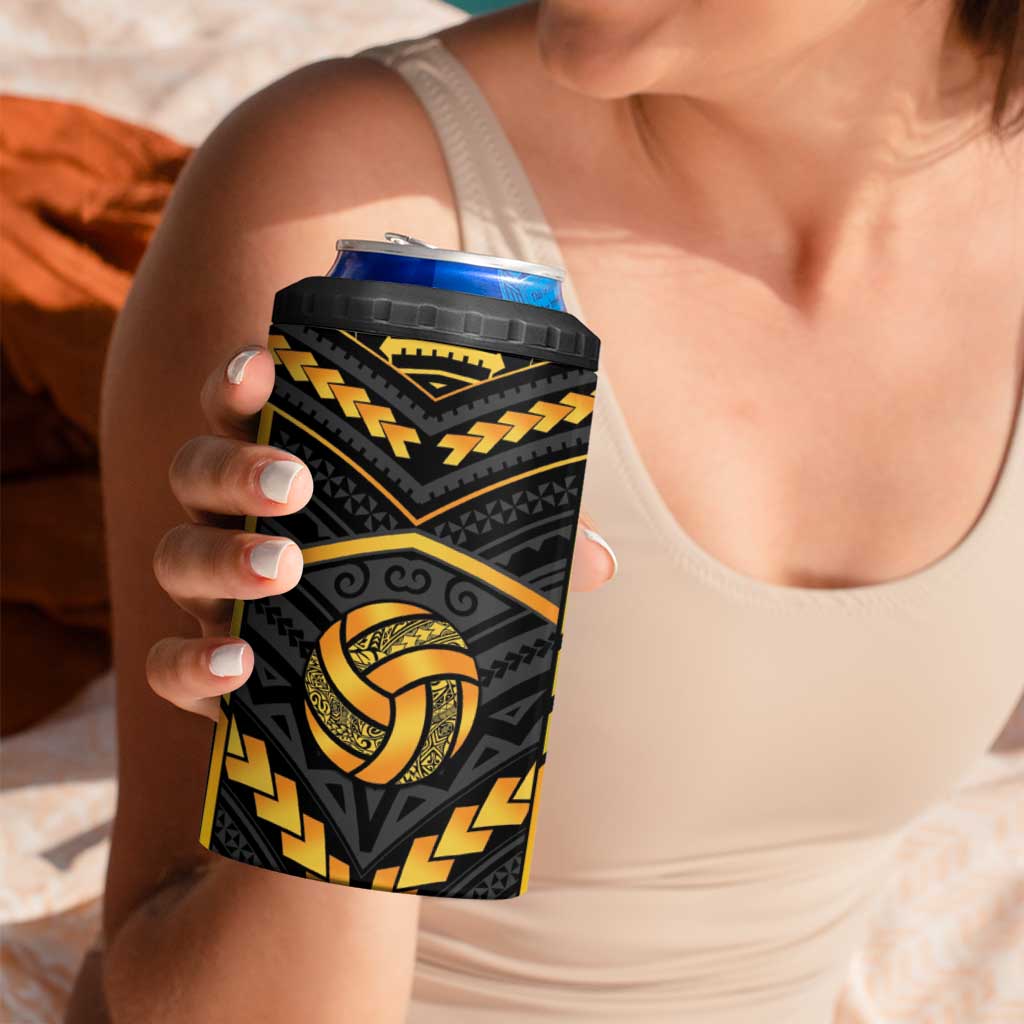 Custom Polynesia Beach Volleyball 4 in 1 Can Cooler Tumbler Gold Polynesian Tribal Pattern - Polynesian Pride