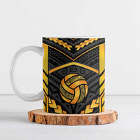 Custom Polynesia Beach Volleyball Ceramic Mug Gold Polynesian Tribal Pattern - Polynesian Pride