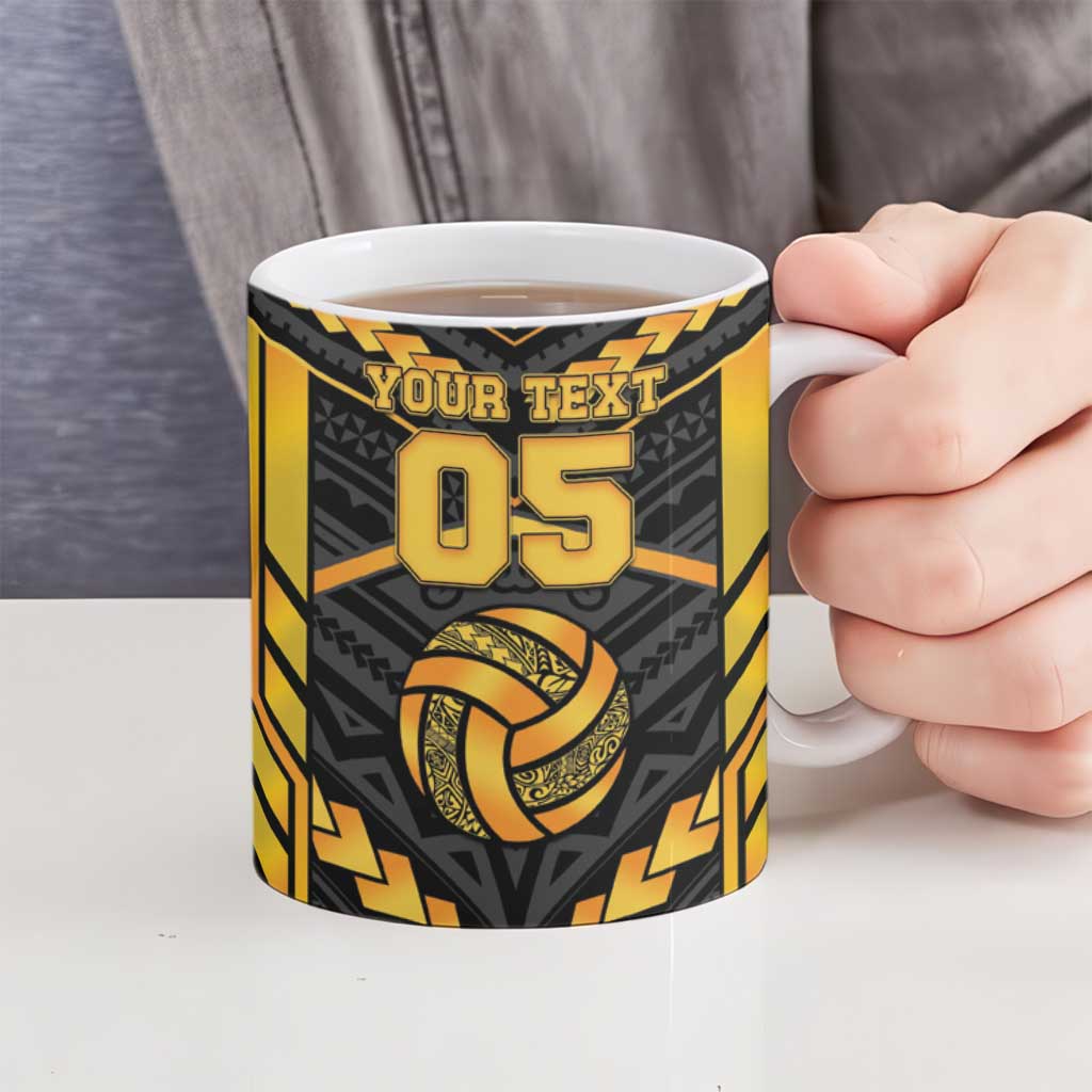 Custom Polynesia Beach Volleyball Ceramic Mug Gold Polynesian Tribal Pattern - Polynesian Pride