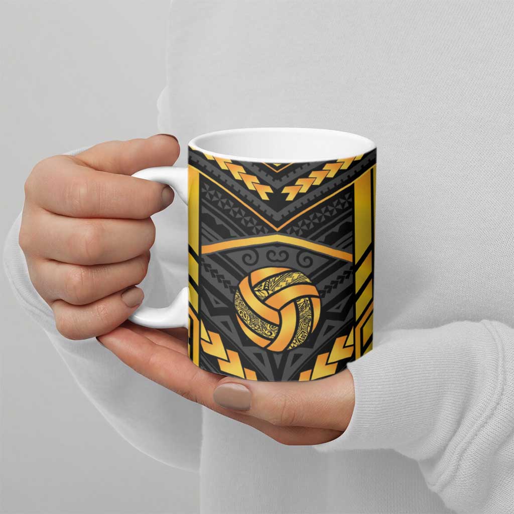 Custom Polynesia Beach Volleyball Ceramic Mug Gold Polynesian Tribal Pattern - Polynesian Pride