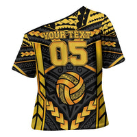 Custom Polynesia Beach Volleyball Cross Shoulder Shirt Gold Polynesian Tribal Pattern - Polynesian Pride